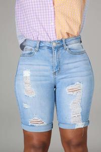 Distressed Skinny Bermuda Shorts