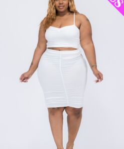 2 Piece Ruched Crop Top and Skirt Set