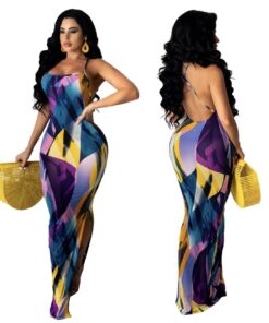 Green Blue & Yellow Halter Maxi Dress