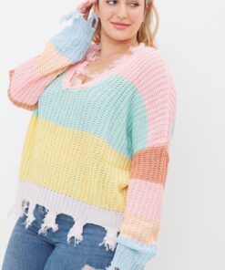 Plus Size braided knit v neck pullover