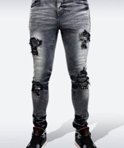 Industrial Indigo Denim Jean W/Rhinestone Detail and Belt
