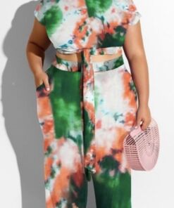 Plus Tie Dye Cropped 2 Piece Set
