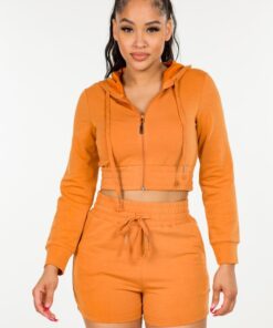 French Terry Cropped Jacket Short Set