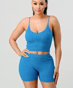 Cable Knit Spaghetti Strap Short Set