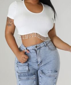 Faux Pearl Fringe Shirt
