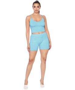 Cable Knit Spaghetti Strap Cropped Top Set