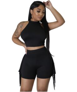 Mock Neck Fringe Set
