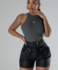 Leather Shorts w/ front zip pockets