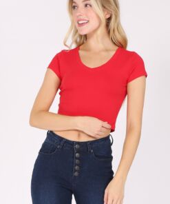 Up Clothing Short Sleeve V Neck baby tee crop t shirt