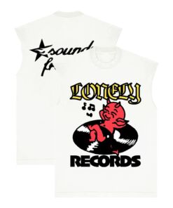 White t-shirt with Loud Records logo and graphic of a red devil on a record.