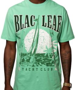 Green T-shirt with yacht club graphic and 'Blac Leaf' text.
